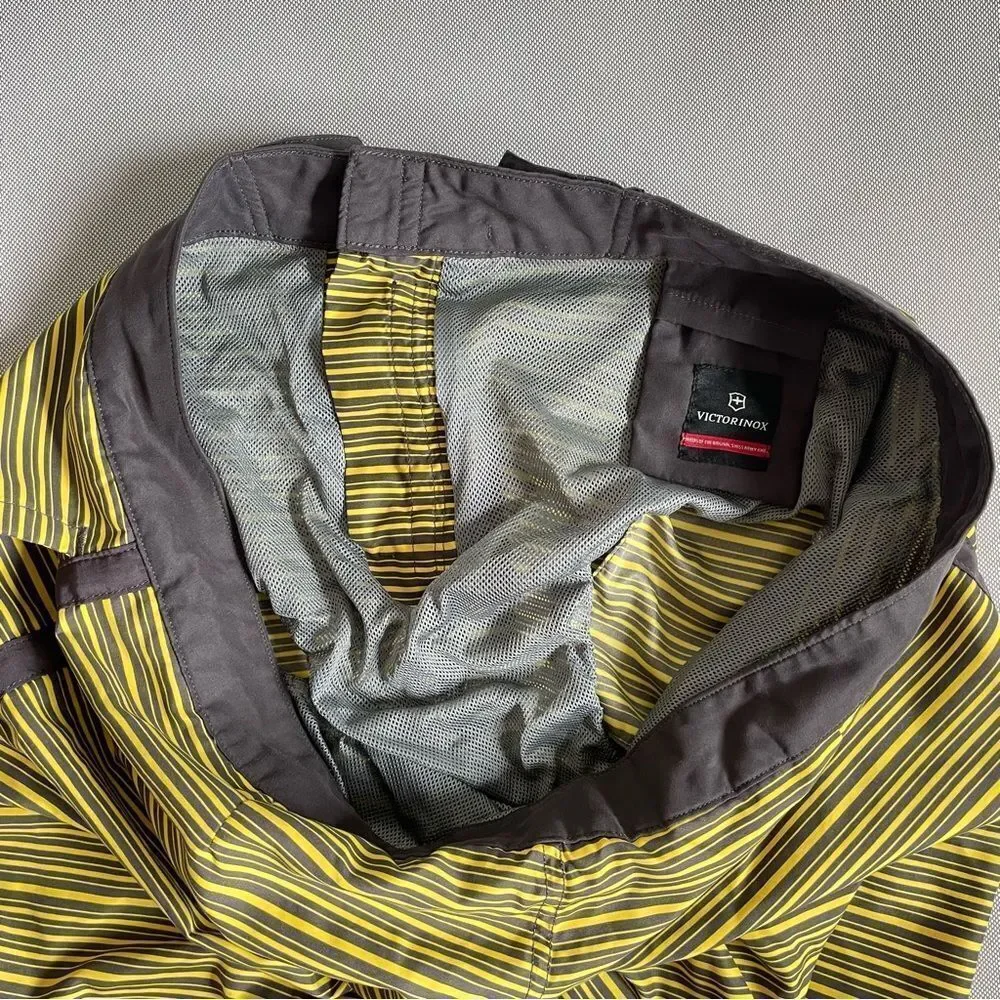 VICTORINOX Gray Yellow Striped Swim Board Shorts Men’s Size XL